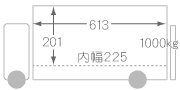 パワーゲート付冷凍車4トンロングワイドの荷台寸法図