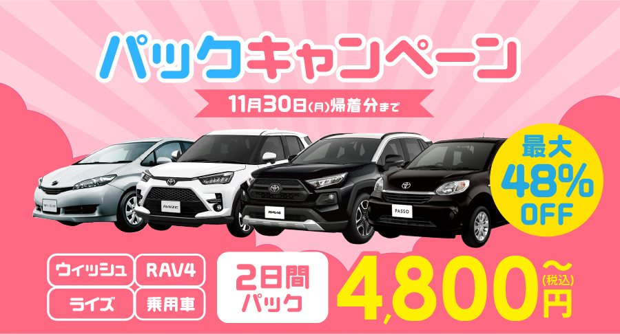 乗用車2日間4800円~